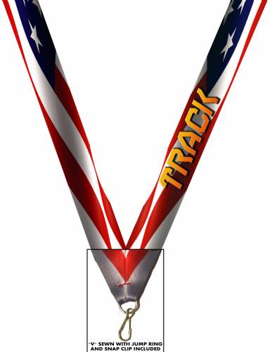 7/8" x 32" USA Graphic Track Neck Ribbon w/ Snap Clip