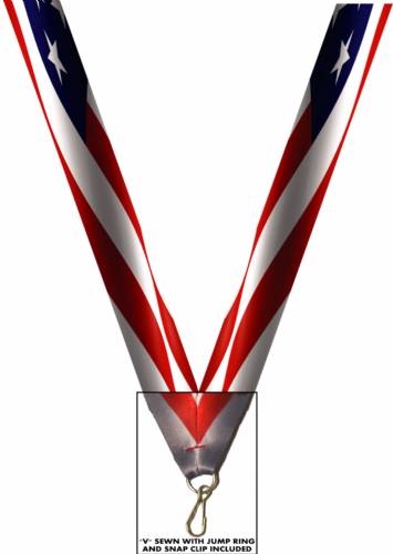 7/8" x 32" USA Graphic American Flag Neck Ribbon w/ Snap Clip