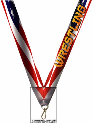 7/8" x 32" USA Graphic Wrestling Neck Ribbon w/ Snap Clip