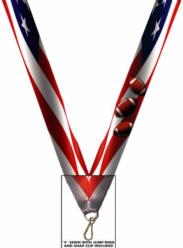 1 1/2" x 32" USA Graphic Football Image Wide Neck Ribbon w/ Snap Clip