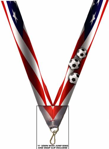 1 1/2" x 32" USA Graphic Soccer Image Wide Neck Ribbon w/ Snap Clip