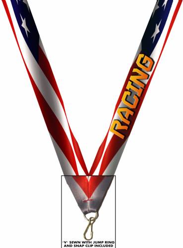 1 1/2" x 32" USA Graphic Racing Wide Neck Ribbon w/ Snap Clip