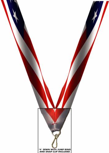 1 1/2" x 32" USA Graphic American Flag Wide Neck Ribbon w/ Snap Clip