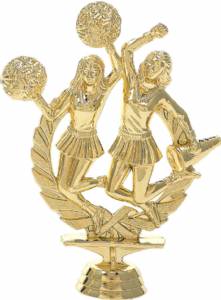 5 7/8" Double Cheerleaders Trophy Figure Gold