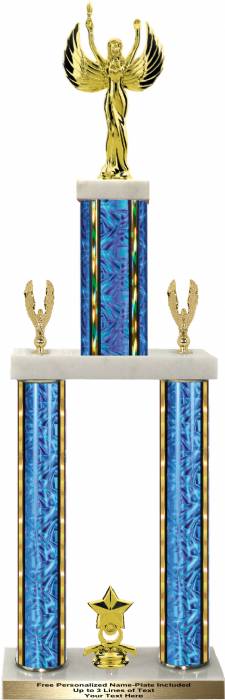dart topper trophy blue and gold column wide wood base eagle side trims 