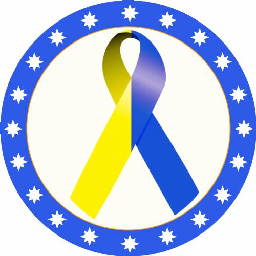 2" Blue Yellow Awareness Ribbon Trophy Insert