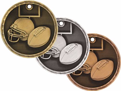 2" Football 3-D Award Medal