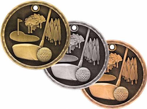 2" Golf 3-D Award Medal