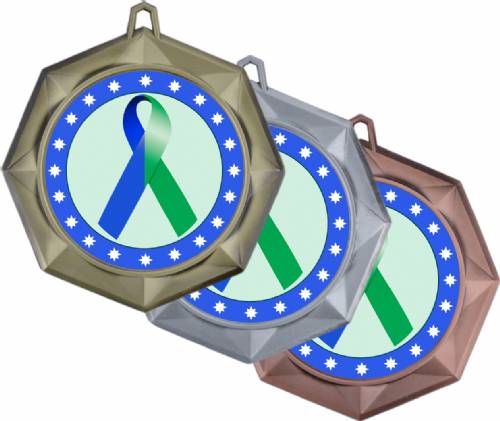 Blue Green Ribbon Awareness 3" Award Medal