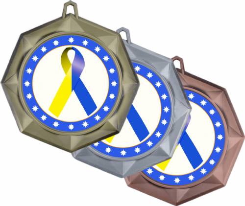 Blue Yellow Ribbon Awareness 3" Award Medal