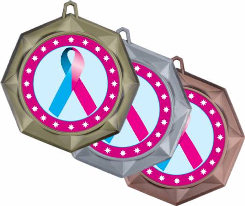 Light Blue Pink Ribbon Awareness 3" Award Medal