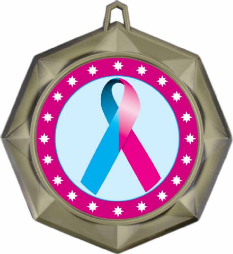 Light Blue Pink Ribbon Awareness 3" Award Medal #2