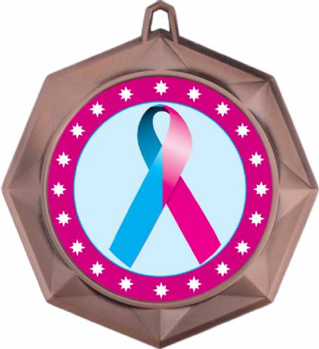 Light Blue Pink Ribbon Awareness 3" Award Medal #4