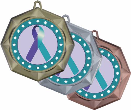 Purple Teal Ribbon Awareness 3" Award Medal