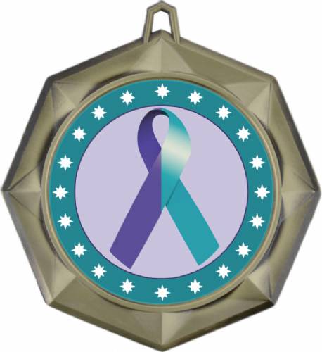 Purple Teal Ribbon Awareness 3" Award Medal #2