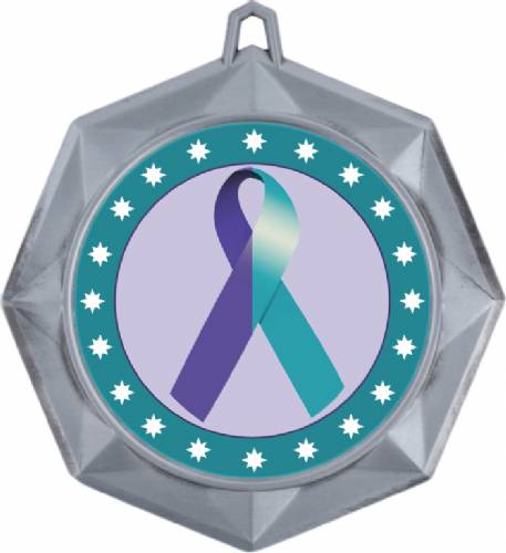 Purple Teal Ribbon Awareness 3" Award Medal #3
