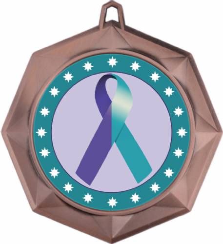 Purple Teal Ribbon Awareness 3" Award Medal #4