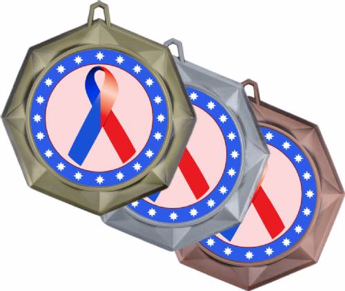 Red Blue Ribbon Awareness 3" Award Medal