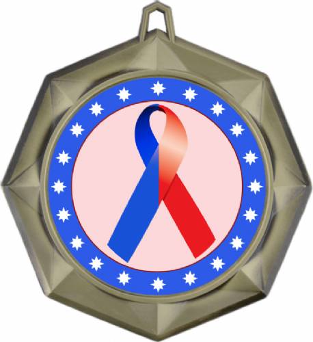 Red Blue Ribbon Awareness 3" Award Medal #2