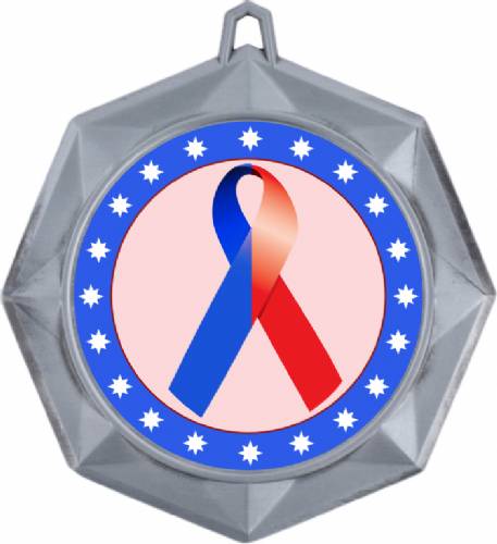 Red Blue Ribbon Awareness 3" Award Medal #3