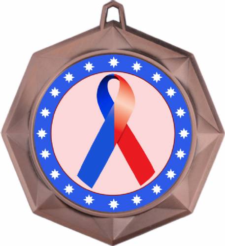 Red Blue Ribbon Awareness 3" Award Medal #4