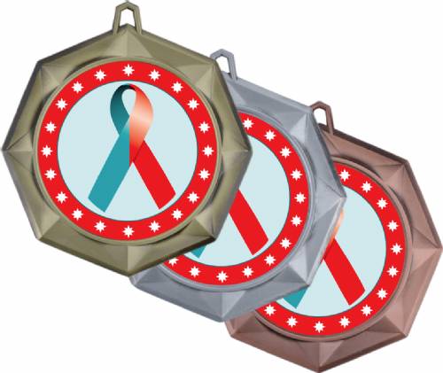 Red Teal Ribbon Awareness 3" Award Medal