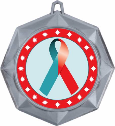 Red Teal Ribbon Awareness 3" Award Medal #3