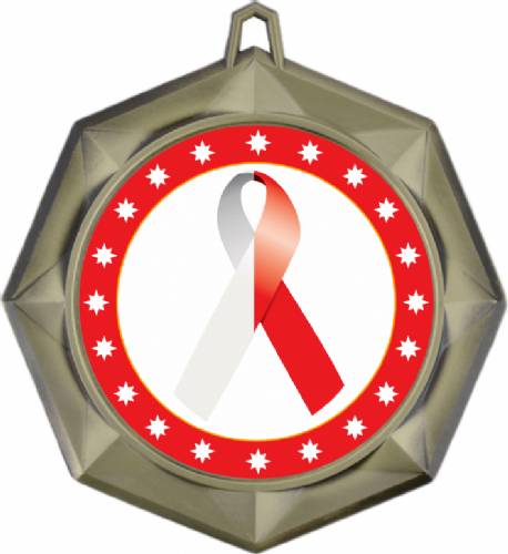 Red White Ribbon Awareness 3" Award Medal #2