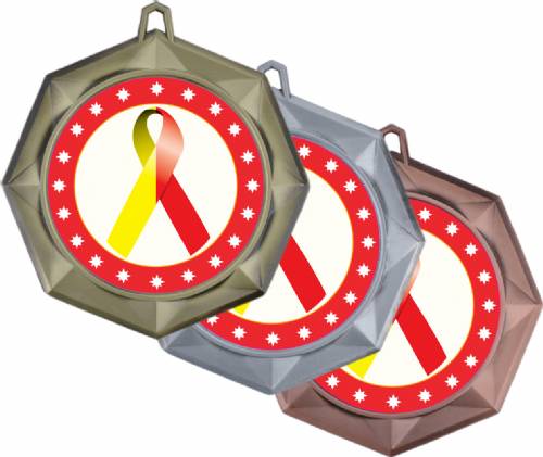 Red Yellow Ribbon Awareness 3" Award Medal #1