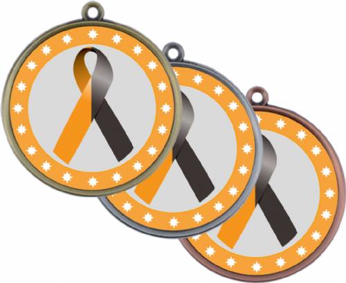 Black Orange Ribbon Awareness 2 1/4" Award Medal