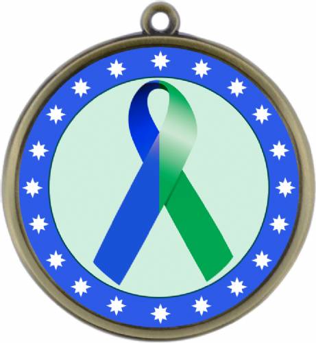 Blue Green Ribbon Awareness 2 1/4" Award Medal #2