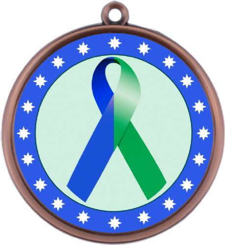 Blue Green Ribbon Awareness 2 1/4" Award Medal #4