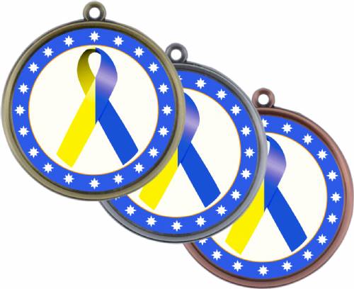 Blue Yellow Ribbon Awareness 2 1/4" Award Medal