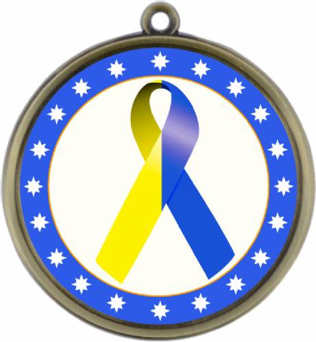 Blue Yellow Ribbon Awareness 2 1/4" Award Medal #2