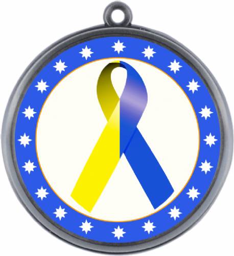 Blue Yellow Ribbon Awareness 2 1/4" Award Medal #3