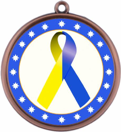 Blue Yellow Ribbon Awareness 2 1/4" Award Medal #4