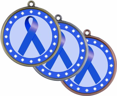 Dark Blue Ribbon Awareness 2 1/4" Award Medal