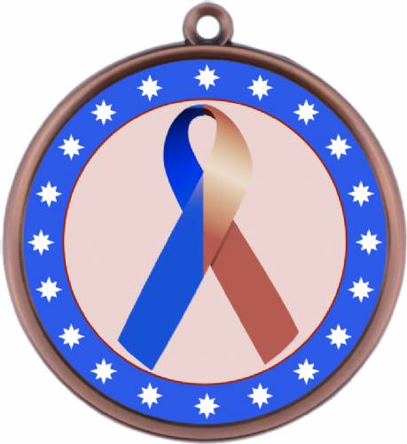 Dark Blue Brown Ribbon Awareness 2 1/4" Award Medal #4