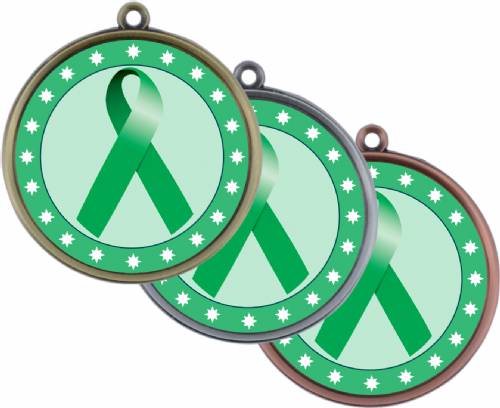 Green Ribbon Awareness 2 1/4" Award Medal