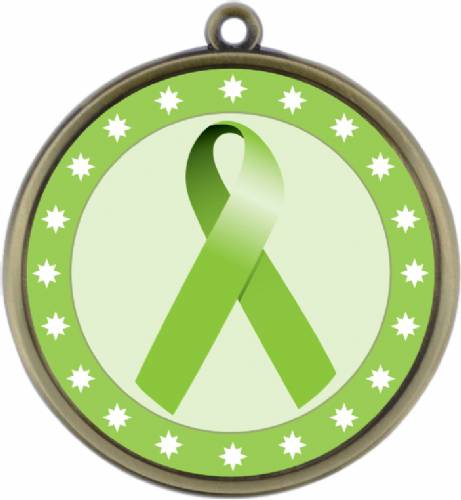 Lime Green Ribbon Awareness 2 1/4" Award Medal #2