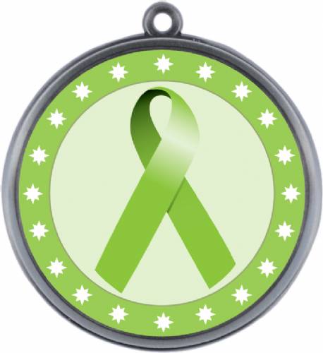 Lime Green Ribbon Awareness 2 1/4" Award Medal #3