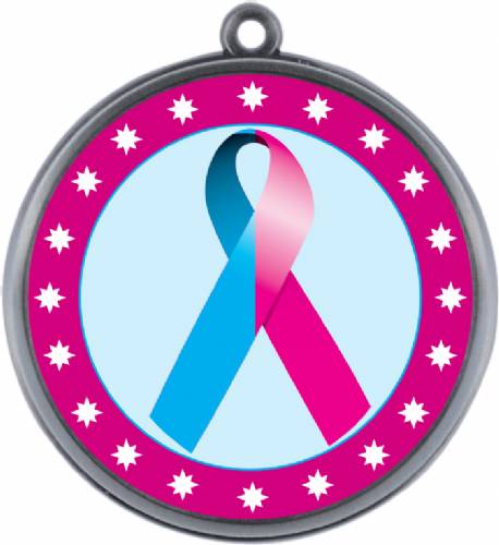 Light Blue Pink Ribbon Awareness 2 1/4" Award Medal #3