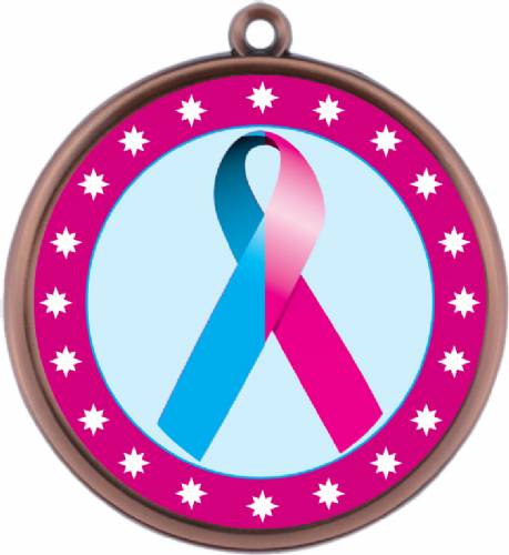 Light Blue Pink Ribbon Awareness 2 1/4" Award Medal #4