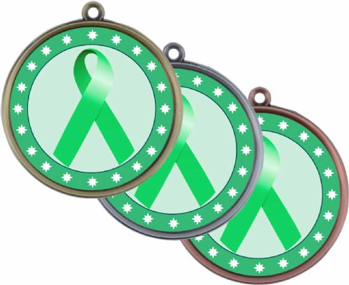 Light Green Ribbon Awareness 2 1/4" Award Medal #1