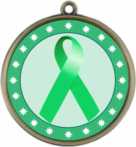 Light Green Ribbon Awareness 2 1/4" Award Medal #2