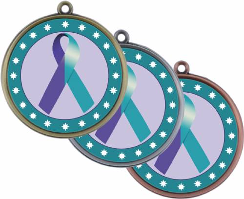Purple Teal Ribbon Awareness 2 1/4" Award Medal