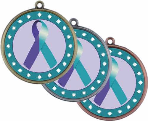 Purple Teal Ribbon Awareness 2 1/4" Award Medal