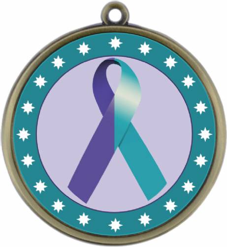 Purple Teal Ribbon Awareness 2 1/4" Award Medal #2