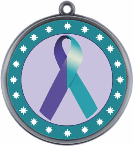 Purple Teal Ribbon Awareness 2 1/4" Award Medal #3