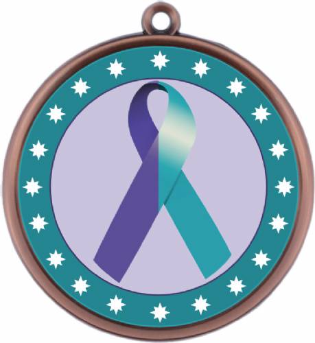 Purple Teal Ribbon Awareness 2 1/4" Award Medal #4